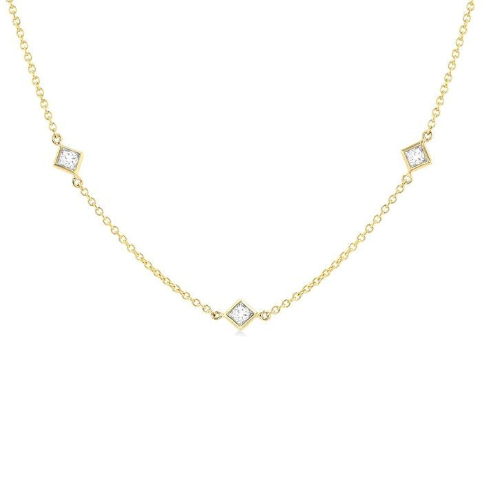 1 Ctw Princess Cut Diamond Fashion Necklace in 14K Yellow Gold