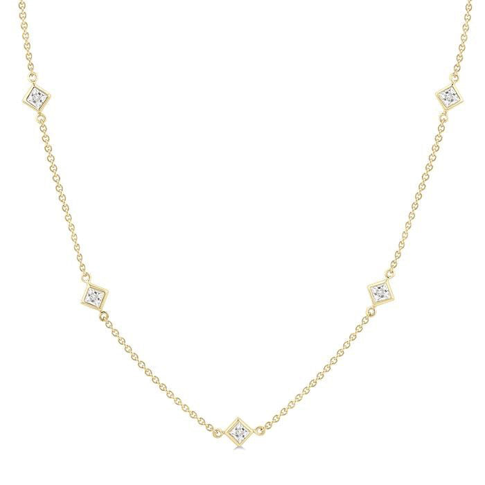 Oleander Princess Shape Diamond Station Necklace