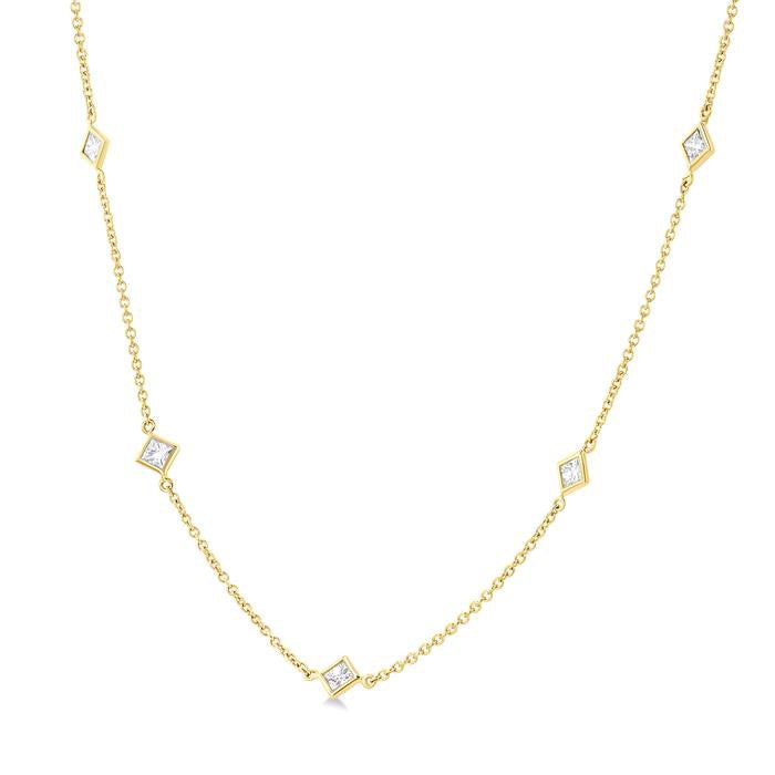 Dahlia Peregrine Princess Shape Diamond Station Necklace