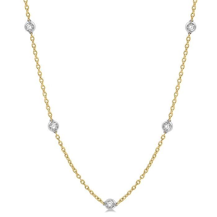 1 1/2 Ctw Round Cut Diamond Fashion Necklace in 14K Yellow and White Gold