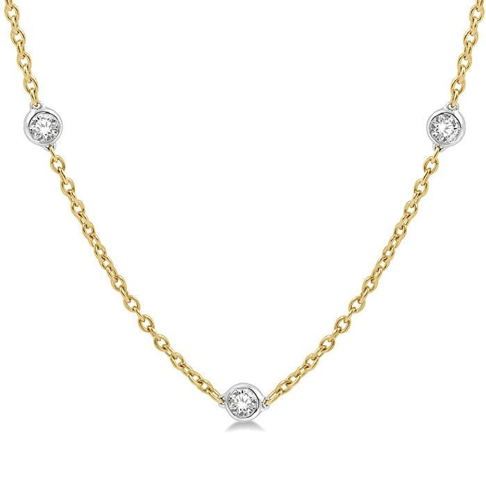 1 Ctw Round Cut Diamond Fashion Necklace in 14K Yellow and White Gold