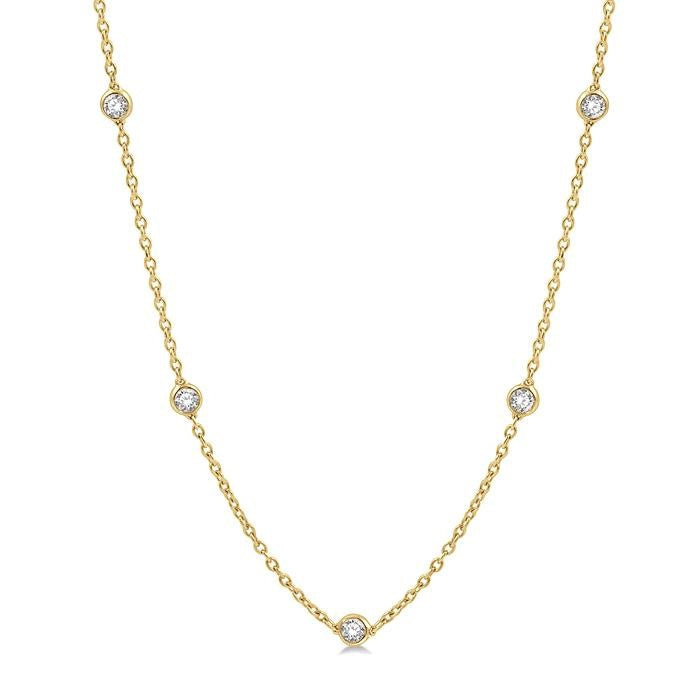 1 Ctw Round Cut Diamond Station Necklace in 14K Yellow Gold