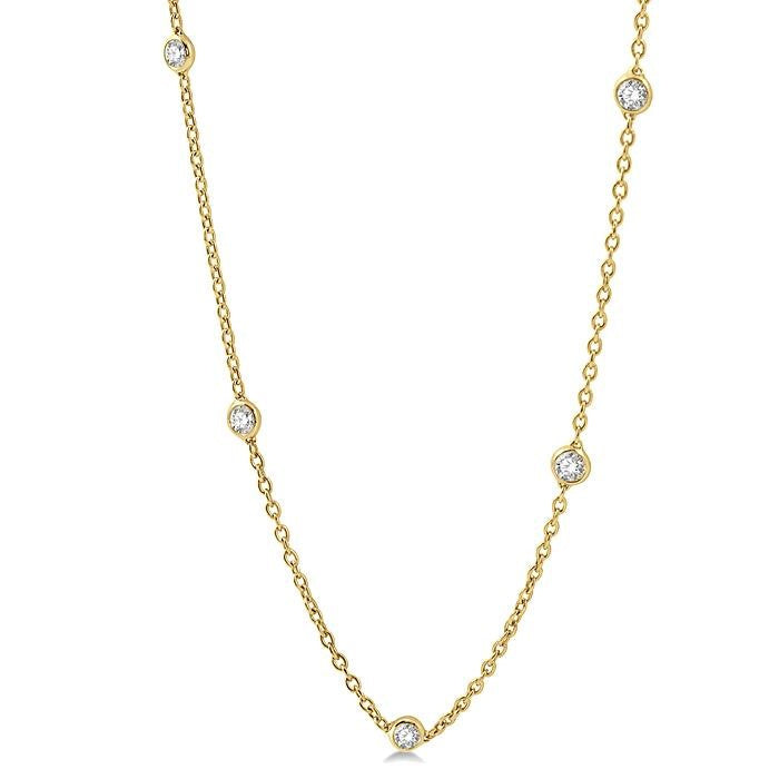 1 Ctw Round Cut Diamond Station Necklace in 14K Yellow Gold