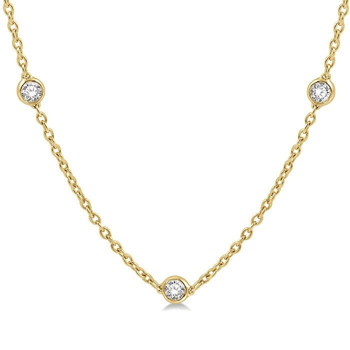 1 Ctw Round Cut Diamond Station Necklace in 14K Yellow Gold