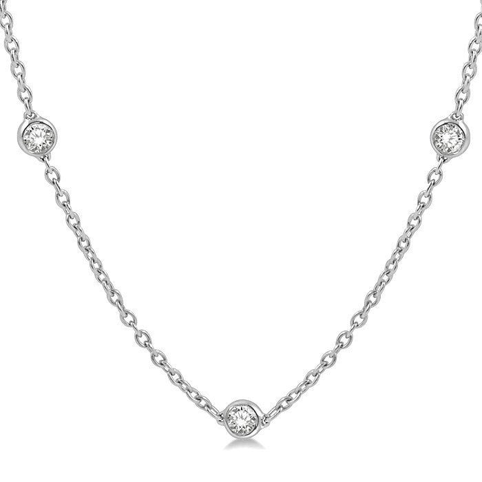 1 Ctw Round Cut Diamond Station Necklace in Platinum