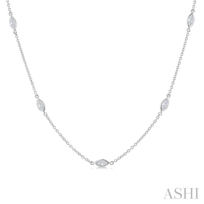 1 1/2 Ctw Marquise Cut Diamond Fashion Station Necklace in 14K White Gold