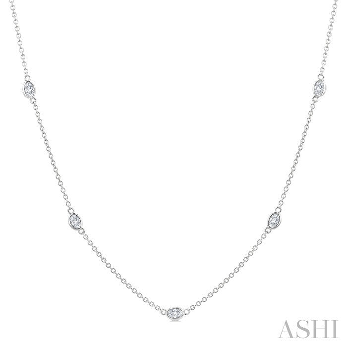 1 Ctw Bezel Set Oval Cut Diamond Station Necklace in 14K White Gold