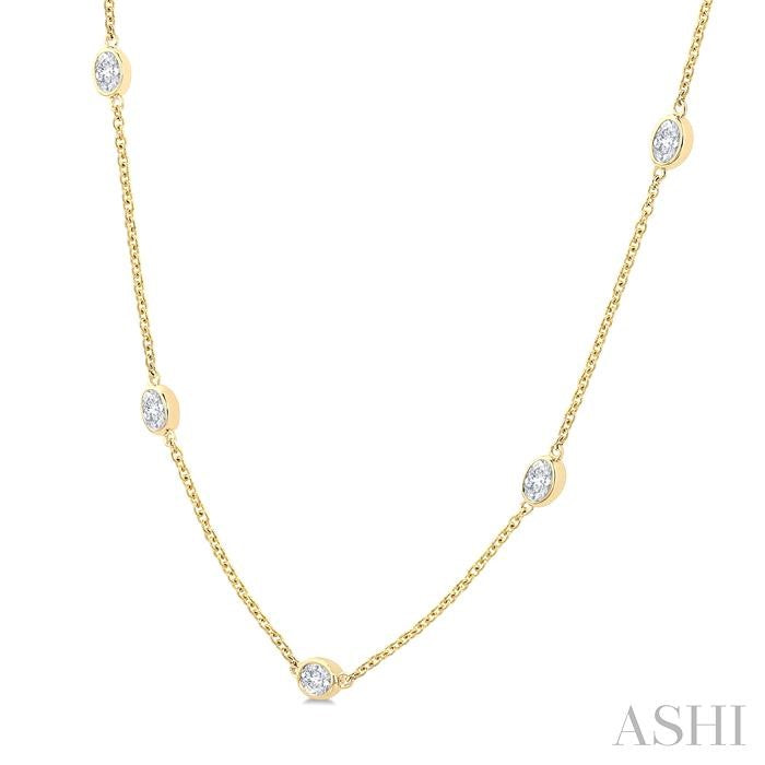 1 1/2 Ctw Bezel Set Oval Cut Diamond Station Necklace in 14K Yellow Gold