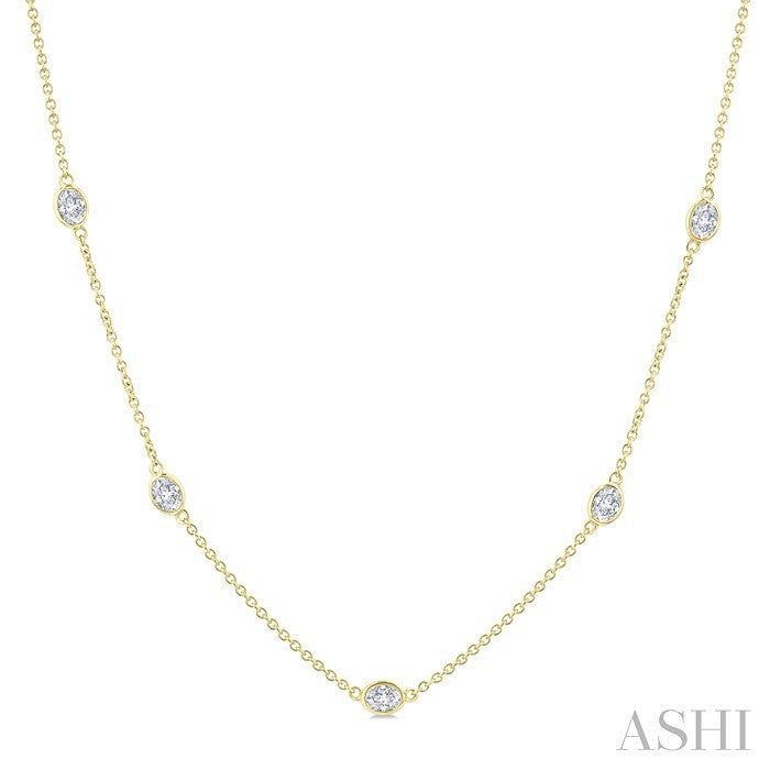 1 1/2 Ctw Bezel Set Oval Cut Diamond Station Necklace in 14K Yellow Gold