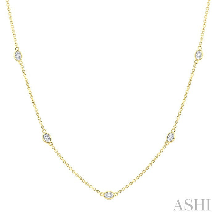 1 Ctw Bezel Set Oval Cut Diamond Station Necklace in 14K Yellow Gold