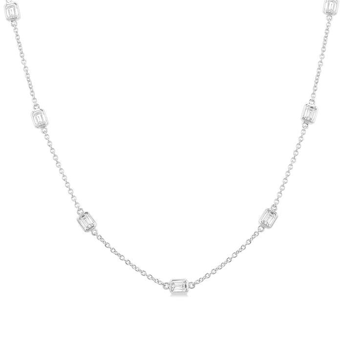 2 Ctw Emerald Cut Diamond Fashion Necklace in 14K White Gold