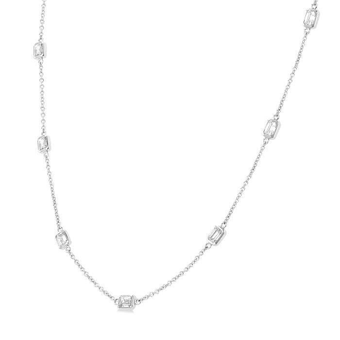 2 Ctw Emerald Cut Diamond Fashion Necklace in 14K White Gold