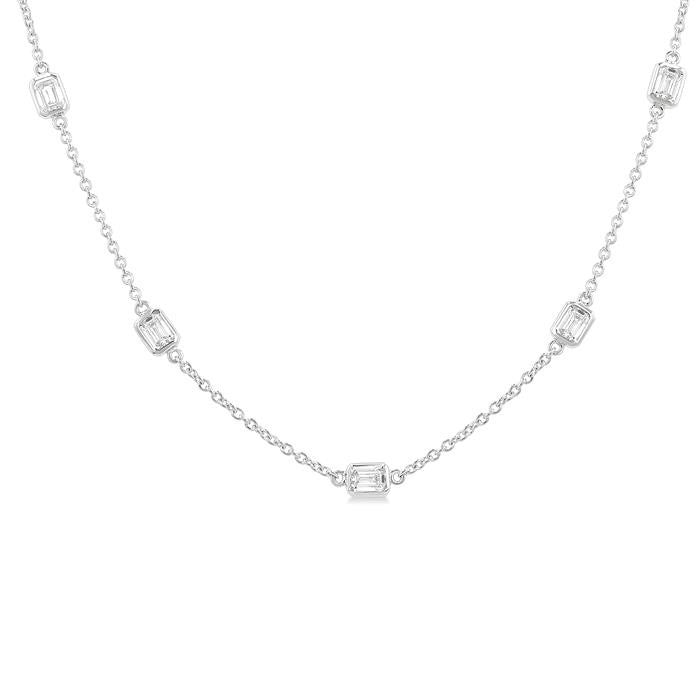 2 Ctw Emerald Cut Diamond Fashion Necklace in 14K White Gold