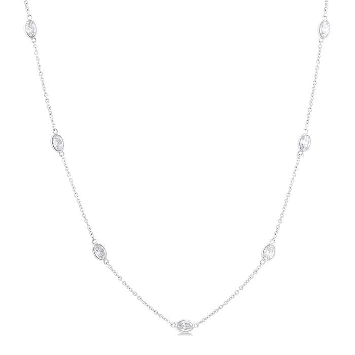 2 Ctw Bezel Set Oval Cut Diamond Station Necklace in 14K White Gold