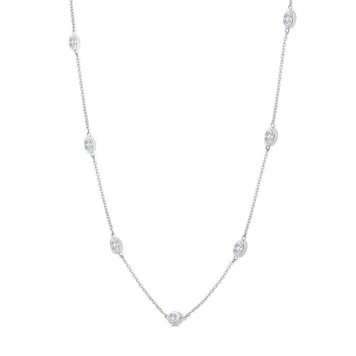 2 Ctw Bezel Set Oval Cut Diamond Station Necklace in 14K White Gold