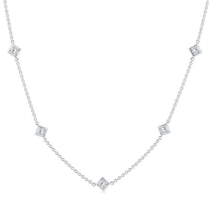 2 Ctw Princess Cut Diamond Station Necklace in 14K White Gold