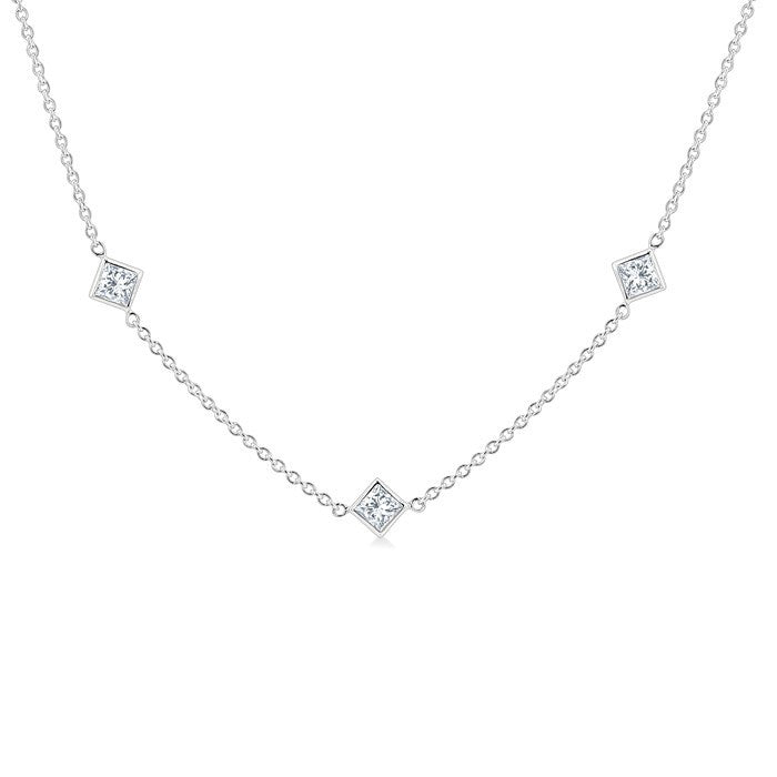 2 Ctw Princess Cut Diamond Station Necklace in 14K White Gold