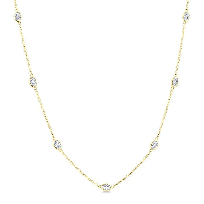 2 Ctw Oval Cut Diamond Fashion Station Necklace in 14K Yellow Gold