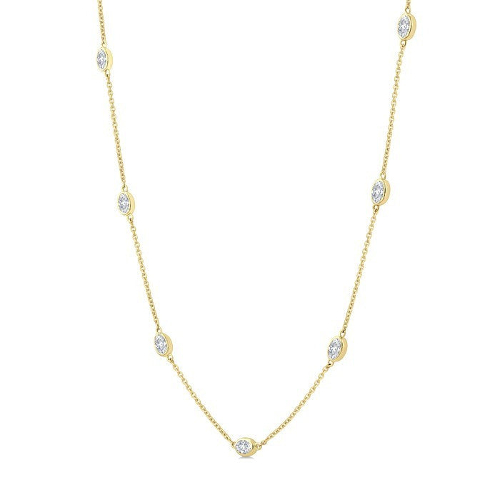 2 Ctw Oval Cut Diamond Fashion Station Necklace in 14K Yellow Gold