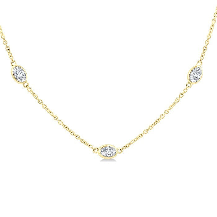 2 Ctw Oval Cut Diamond Fashion Station Necklace in 14K Yellow Gold