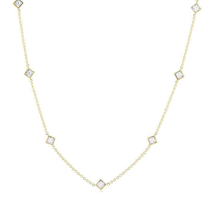 Zinnia Princess Shape Diamond Station Necklace