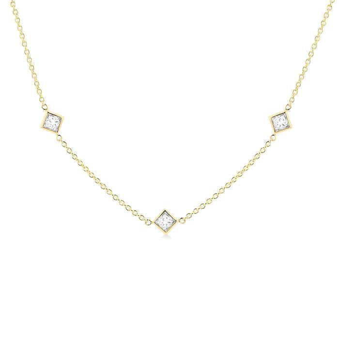 Zinnia Princess Shape Diamond Station Necklace