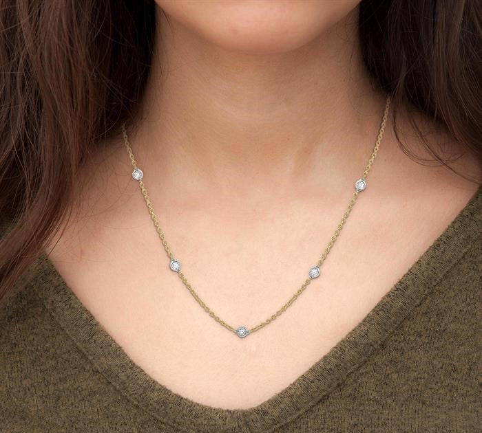 2 Ctw Round Cut Diamond Fashion Necklace in 14K Yellow and White Gold