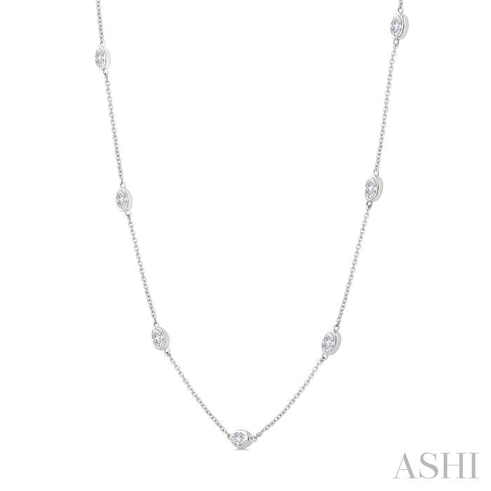 2 Ctw Bezel Set Oval Cut Diamond Station Necklace in 14K White Gold