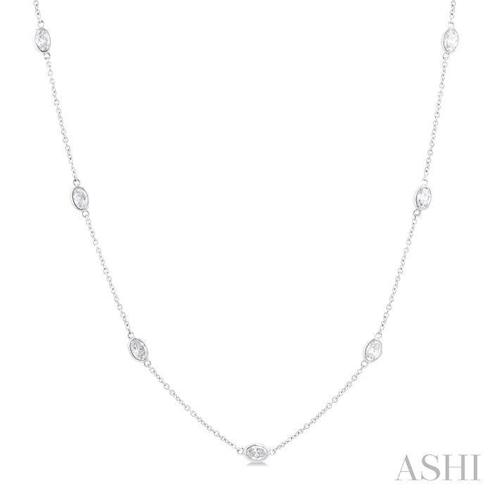 2 Ctw Bezel Set Oval Cut Diamond Station Necklace in 14K White Gold