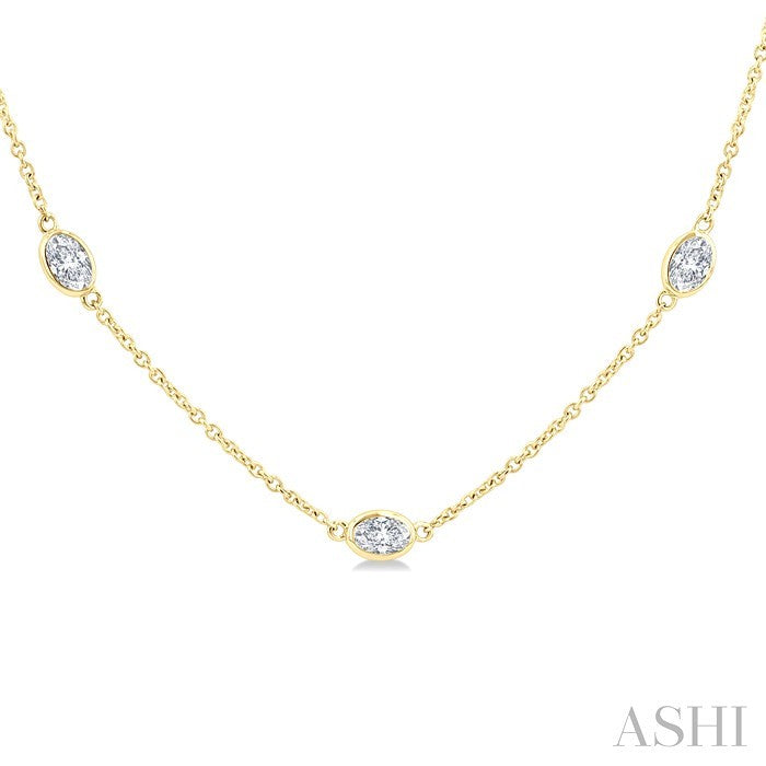 2 Ctw Oval Cut Diamond Fashion Station Necklace in 14K Yellow Gold