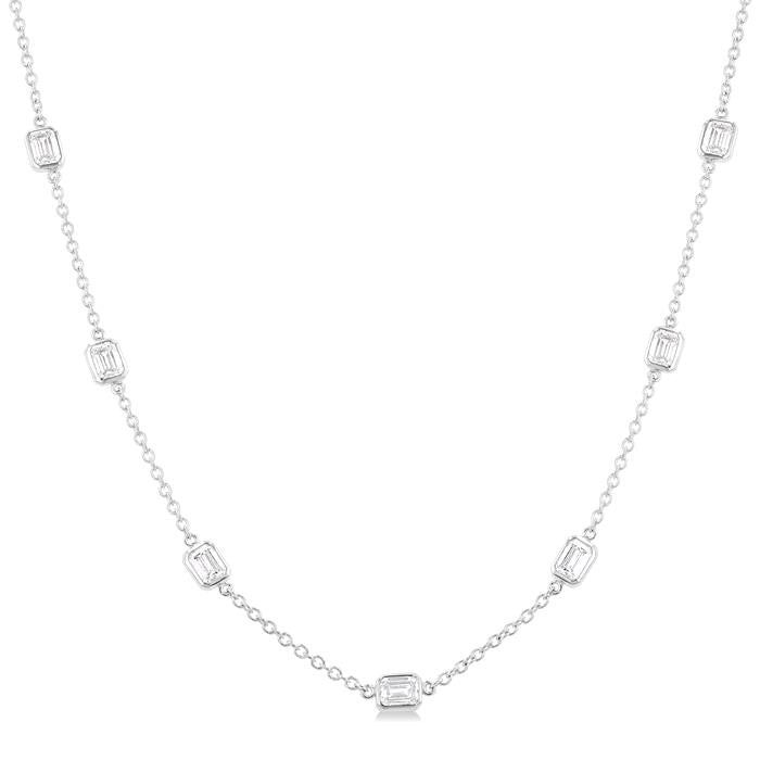 3 Ctw Emerald Cut Diamond Fashion Necklace in 14K White Gold