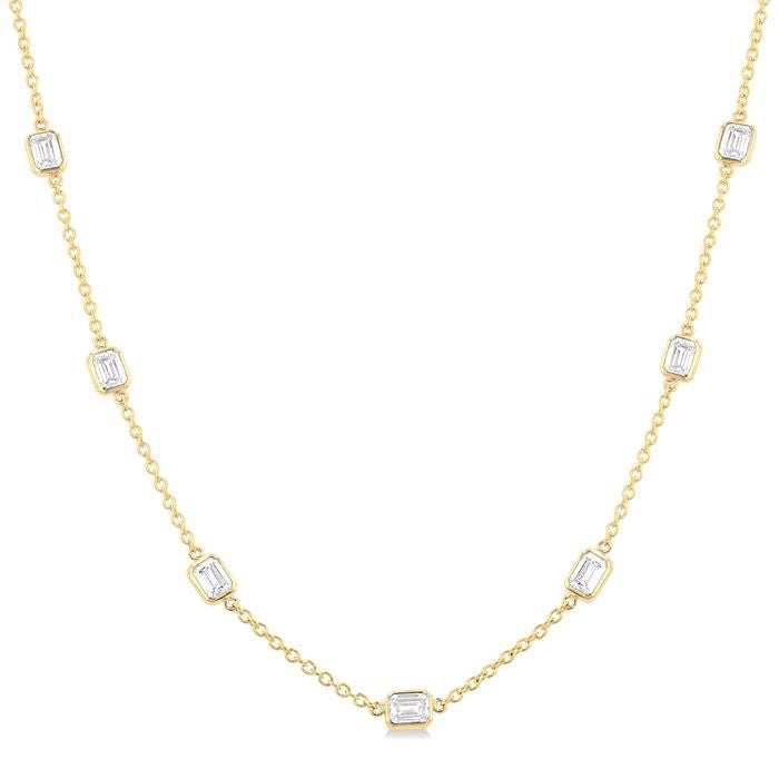 Beryl Emerald Shape Diamond Station Necklace