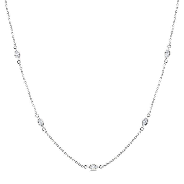 1/2 Ctw Marquise Cut Diamond Station Necklace in 14K White Gold