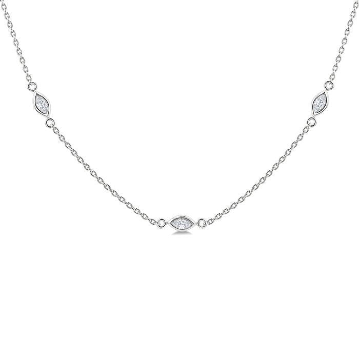 1/2 Ctw Marquise Cut Diamond Station Necklace in 14K White Gold