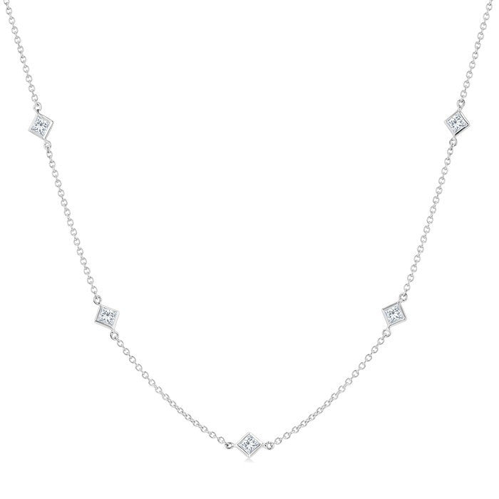 1/2 Ctw Princess Cut Diamond Fashion Station Necklace in 14K White Gold