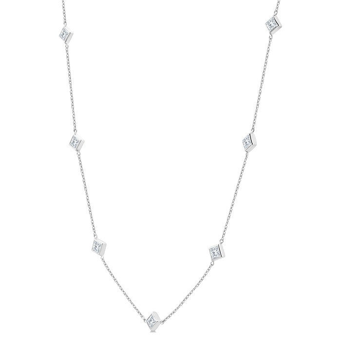 1/2 Ctw Princess Cut Diamond Fashion Station Necklace in 14K White Gold
