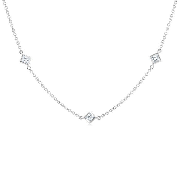 1/2 Ctw Princess Cut Diamond Fashion Station Necklace in 14K White Gold