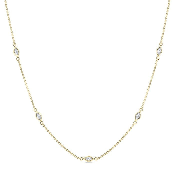 1/2 Ctw Marquise Cut Diamond Station Necklace in 14K Yellow Gold