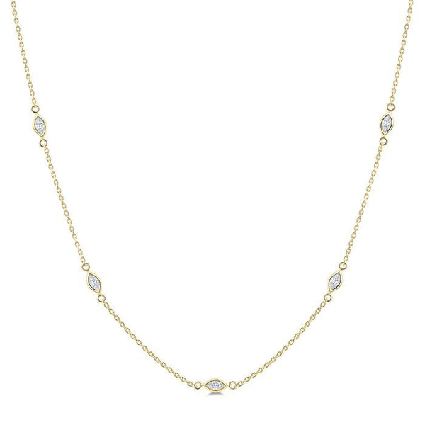 1/2 Ctw Marquise Cut Diamond Station Necklace in 14K Yellow Gold