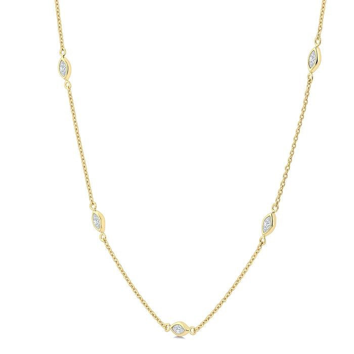 1/2 Ctw Marquise Cut Diamond Station Necklace in 14K Yellow Gold