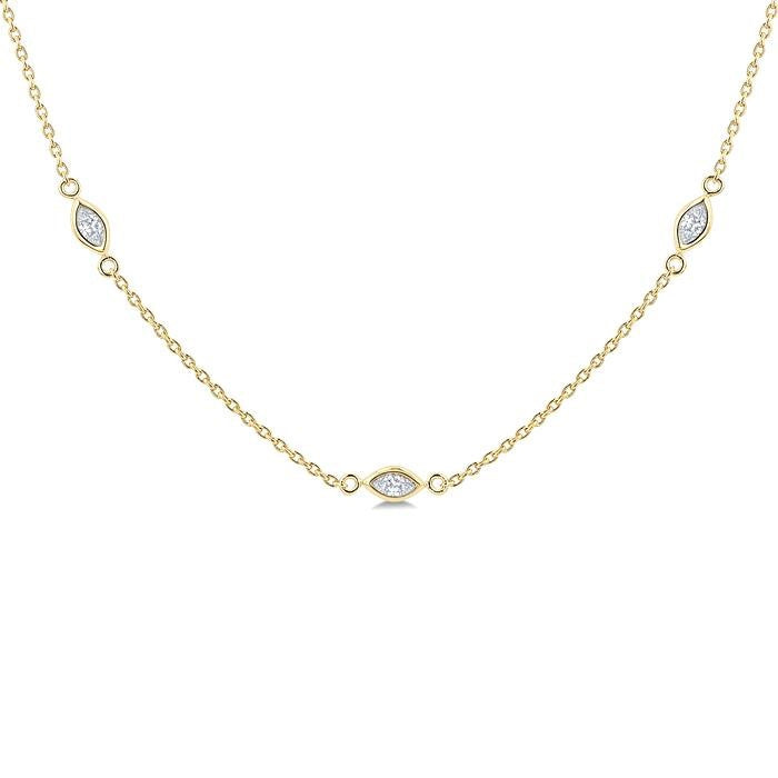 1/2 Ctw Marquise Cut Diamond Station Necklace in 14K Yellow Gold