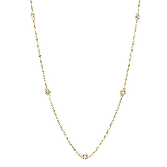 1/2 Ctw Round Cut Diamond Station Necklace in 14K Yellow Gold