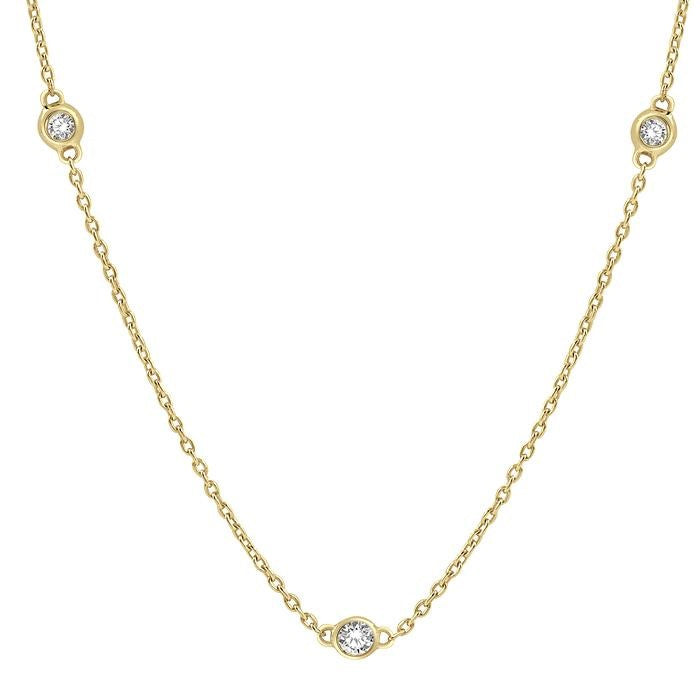 1/2 Ctw Round Cut Diamond Station Necklace in 14K Yellow Gold