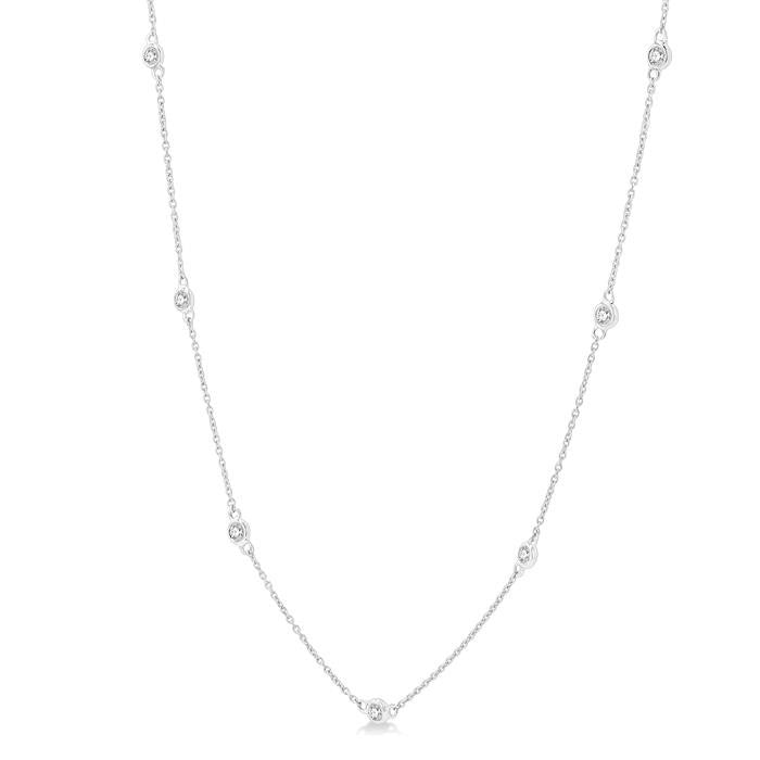 1/3 Ctw Round Cut Diamond Station Necklace in 14K White Gold