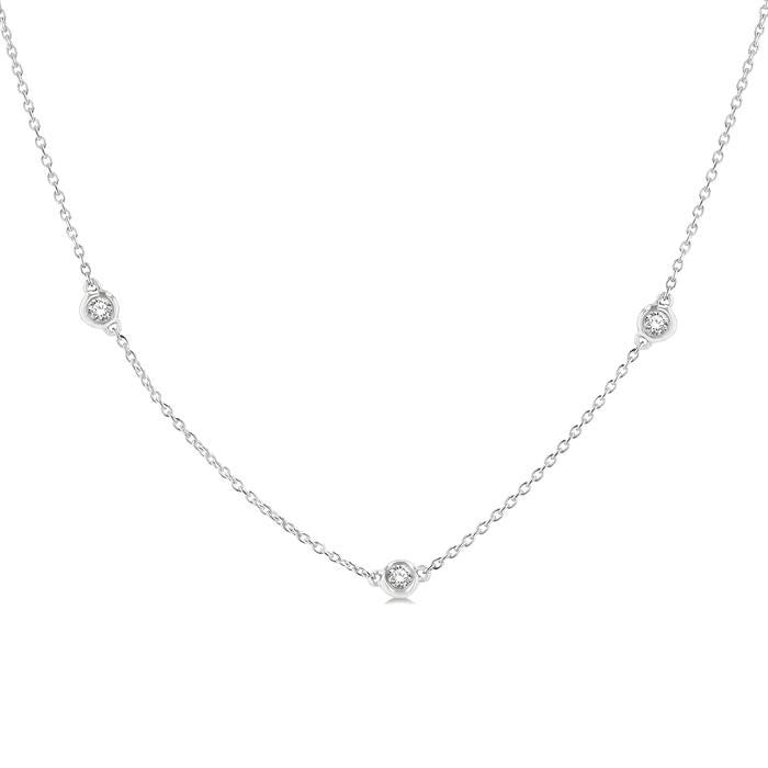 1/3 Ctw Round Cut Diamond Station Necklace in 14K White Gold