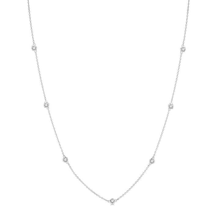 1/3 Ctw Round Cut Diamond Station Necklace in 14K White Gold