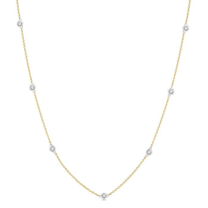 1/3 Ctw Round Cut Diamond Station Necklace in 14K Yellow and White Gold