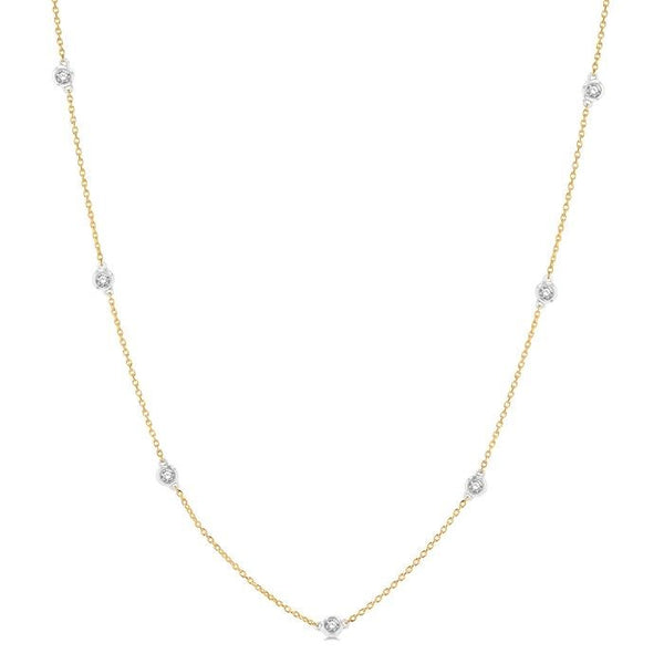 1/3 Ctw Round Cut Diamond Station Necklace in 14K Yellow and White Gold