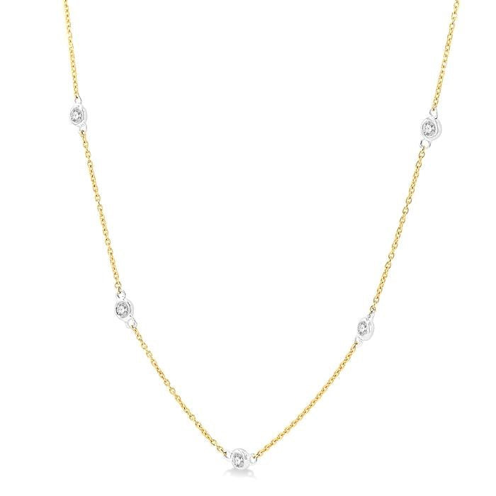 1/3 Ctw Round Cut Diamond Station Necklace in 14K Yellow and White Gold