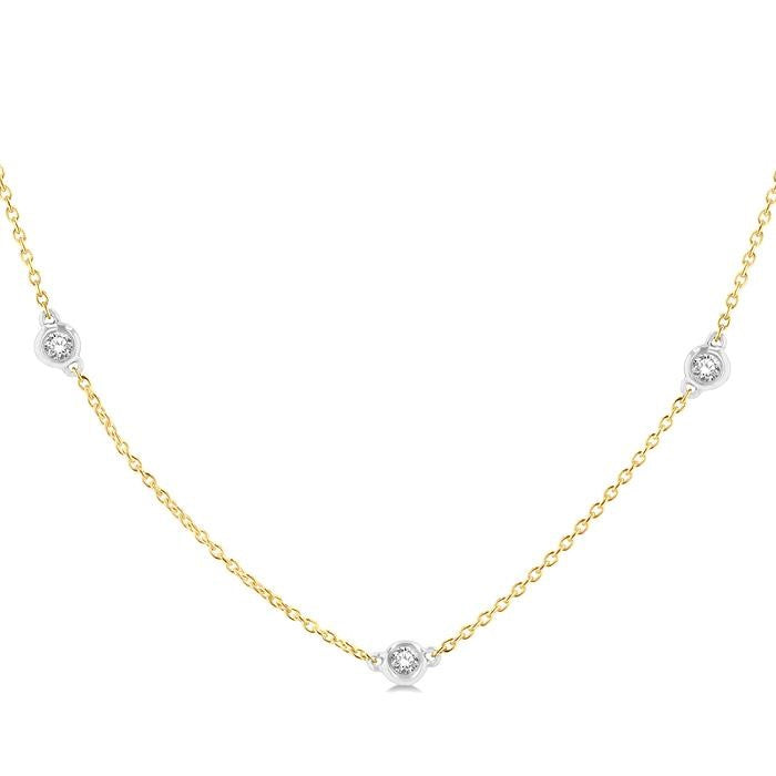 1/3 Ctw Round Cut Diamond Station Necklace in 14K Yellow and White Gold